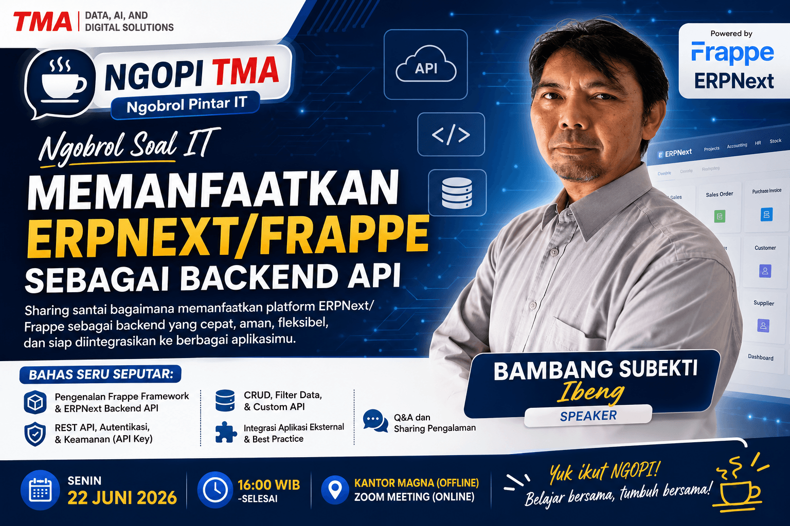 NGOPI TMA Bahas ERPNext/Frappe sebagai Backend API: Membangun Integrasi Aplikasi yang Cepat, Aman, dan Fleksibel
